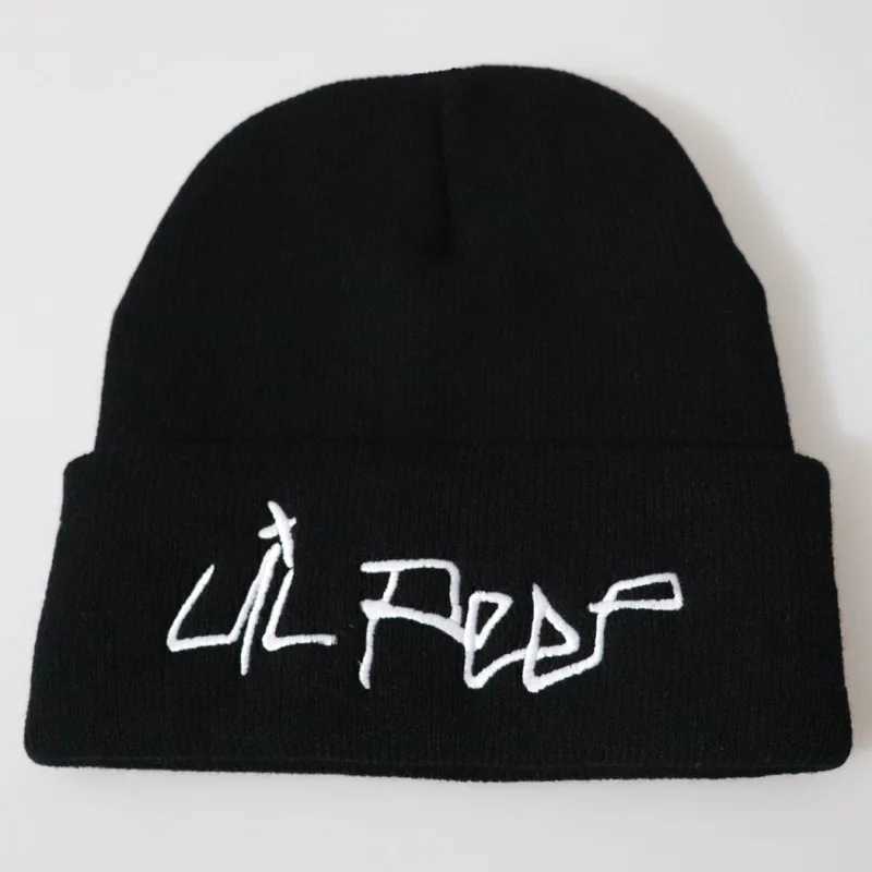 Czapki do czapki/czaszki lil peep haft dzianin kapelusz stały kolor unisex litera czapka czapka kobiety w zimie czapki czapki skullies yq240207