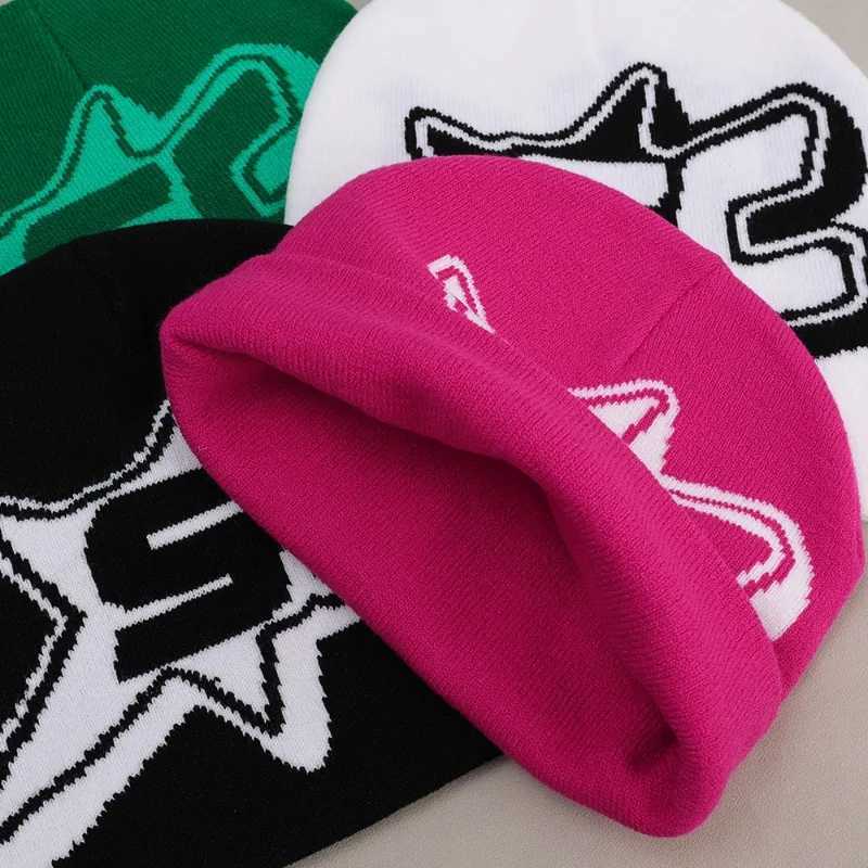 Beanie / Skull Caps Hip Hop Outono Inverno Gorros Quentes Casual Y2K Impressão Rua Unissex Quatro Cores Chapéu Elástico De Malha Para Casal Presente YQ240207