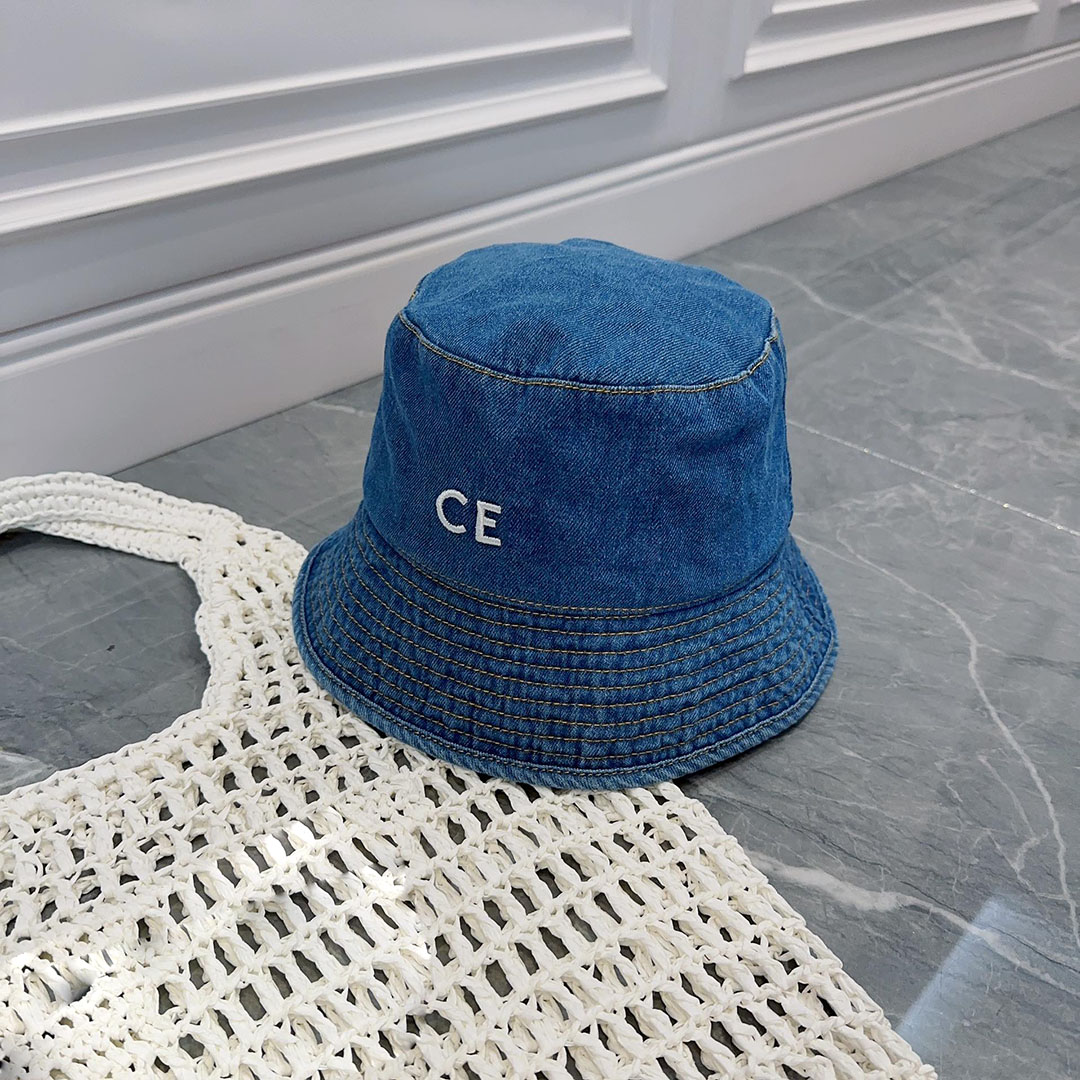 Women's denim designer bucket hat embroidered letters solid colorful travel wide brim sun hats UV resistant versatile beach hat