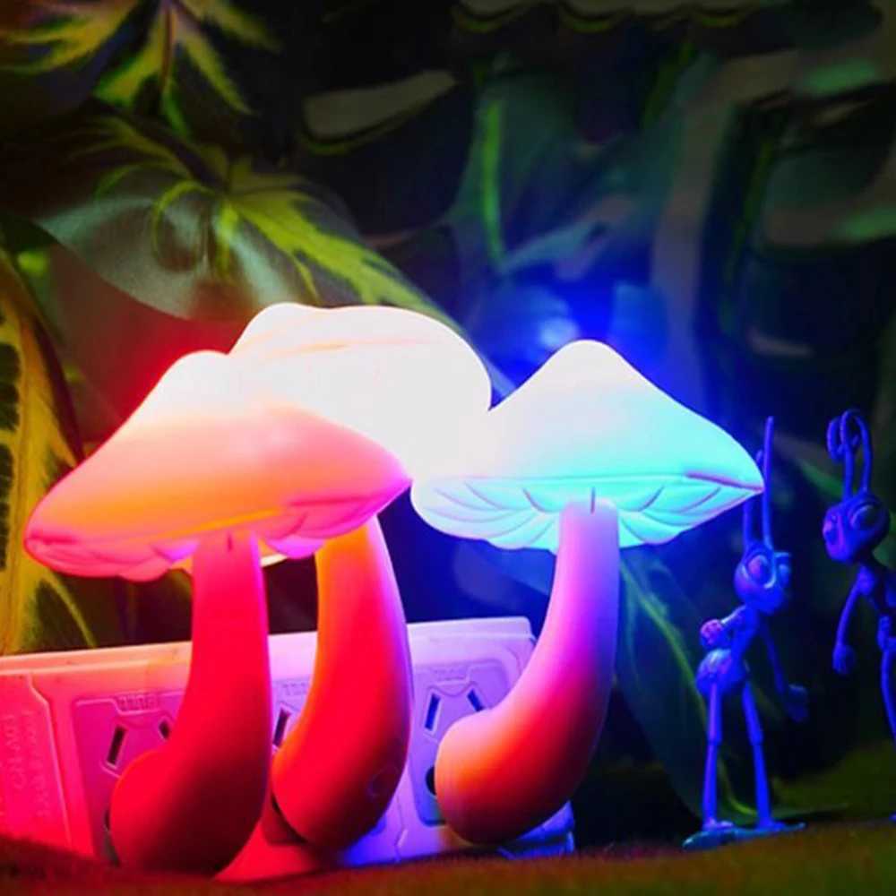 Night Lights Decorative Objects Figurines LED Night Light Mushroom Wall Socket Lights Lamp Sensor Bedroom Light Home Decoration EU US Plug YQ240207