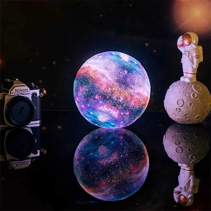 Luzes noturnas Impressão 3D Lâmpada lunar Galaxy Moon Light Kids 12/18cm Night Light 16 Mudança de cor Toque e controle remoto Galaxy Light como presentes YQ240207