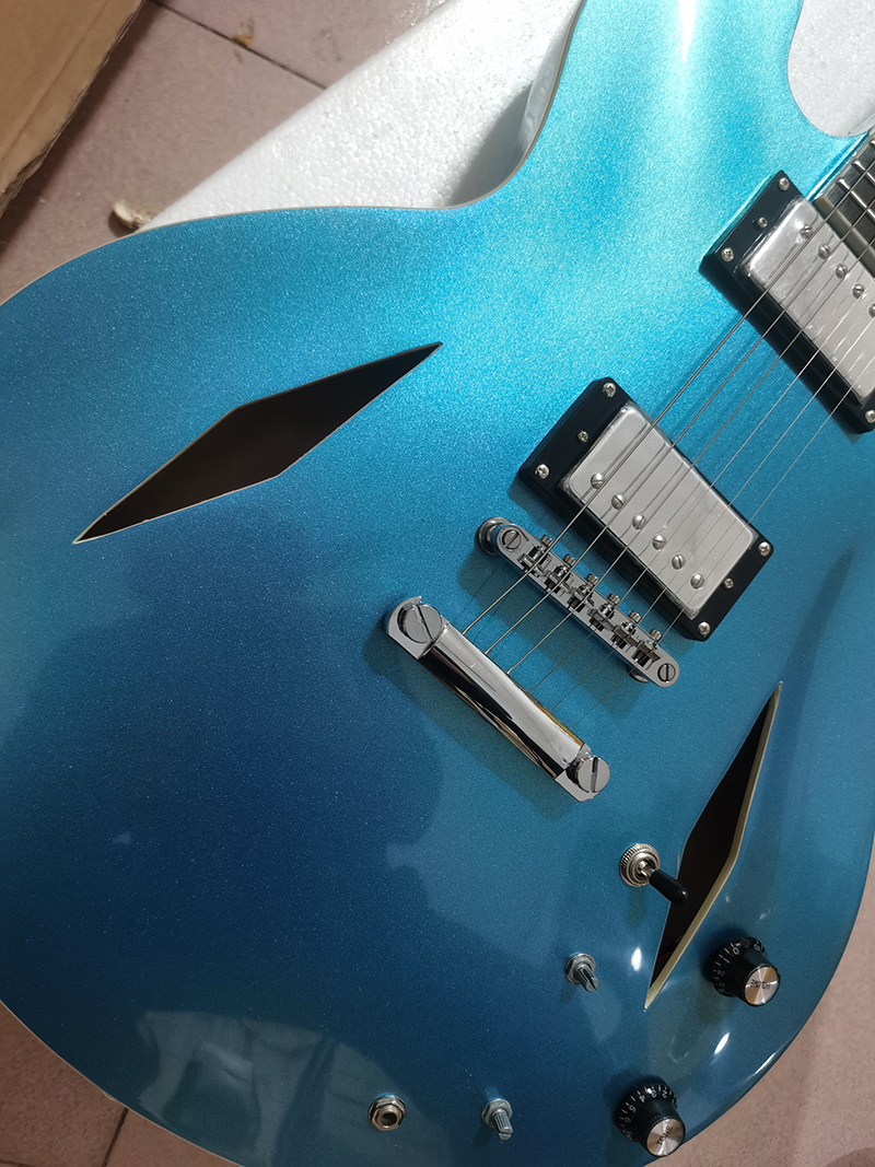 Blue DG Silver Particle elektrische gitaar, semi-holle body, signature model, op voorraad,