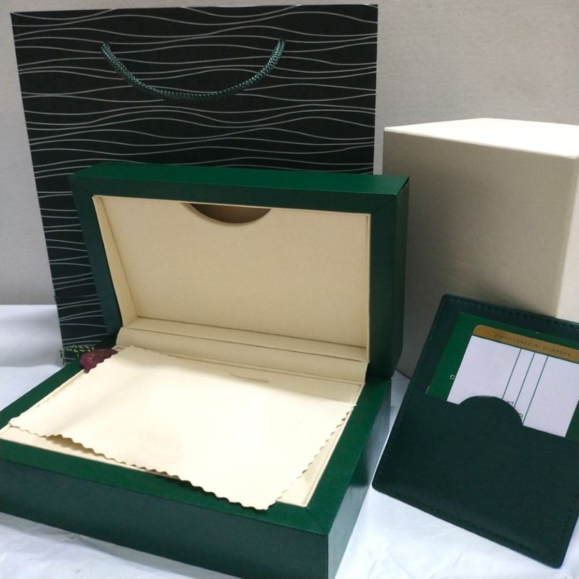 Qualidade 11 luxo verde escuro caixa de relógio presente caso relógios livreto cartão papéis em inglês boxes216s