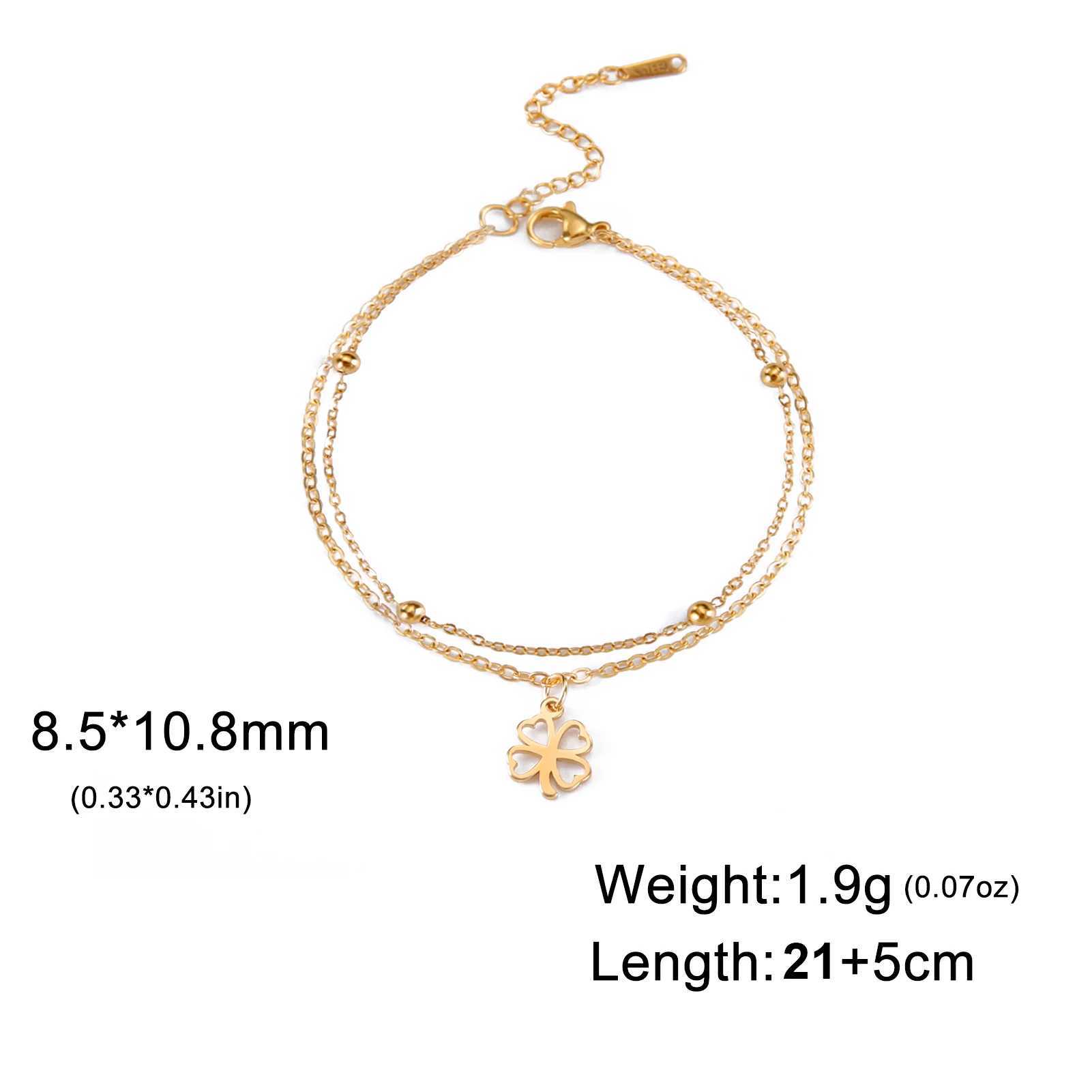 Anklets Kkjoy Fashion Cute Stainless Steel Gold Color Four Leaf Clover Shape Pendant Chain Anklet Jewelry Gifts For Friend Wholesale YQ240208