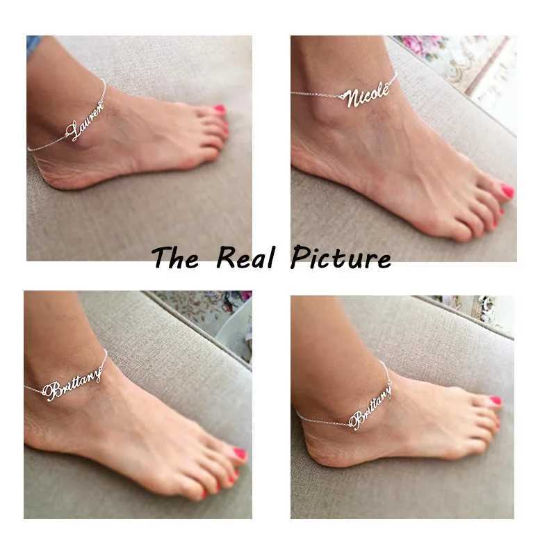 Anklets Diamon New Personalized Custom Name Anklet For Women Gold Color Stainless Steel Charms Engraved Handwriting Anklet Gift YQ240208