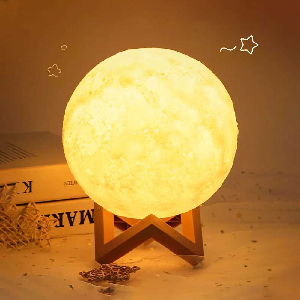 Nattljus 3D Print Moon Lamp Battery LED Night Light Warm Color Moon Lamp Childrens Night Lamp Decoration Birthday Presents YQ240207