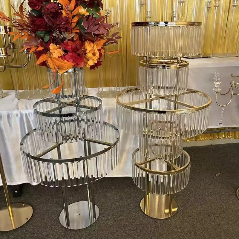 Candelabra Centerpieces Crystal Candelier Gold Candelabra Wedding 3 Layer ou 5 camas de cristal de camadas 459