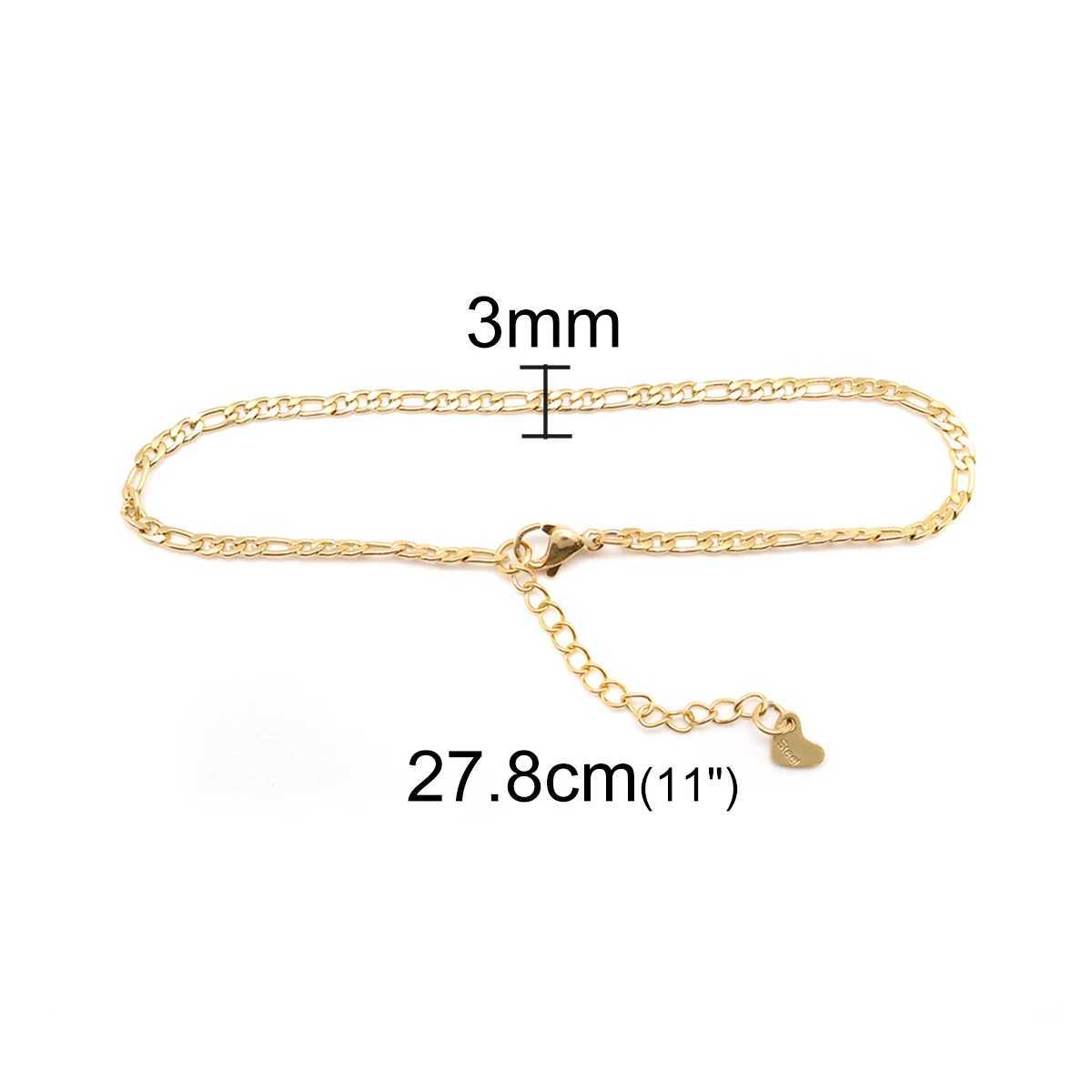 Bracelets de cheville Mode femmes chaîne cheville 304 acier inoxydable cheville bracelets pour femme couleur or bijoux cadeaux 23 cm 9 de long 1 pièce YQ240208