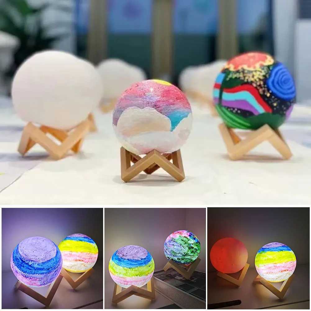 Nattljus 3D Print Moon Lamp Battery LED Night Light Warm Color Moon Lamp Childrens Night Lamp Decoration Birthday Presents YQ240207