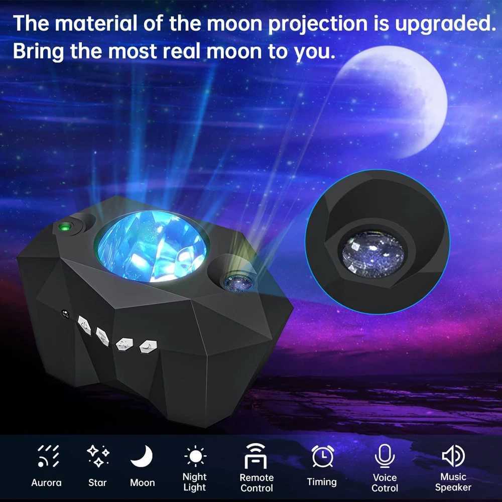 Nachtverlichting Sterlichten Aurora Galaxy Moon met afstandsbediening Sky Night Lampen Kinderen Volwassenen Bluetooth Muziek Speaker Home Decor YQ240207