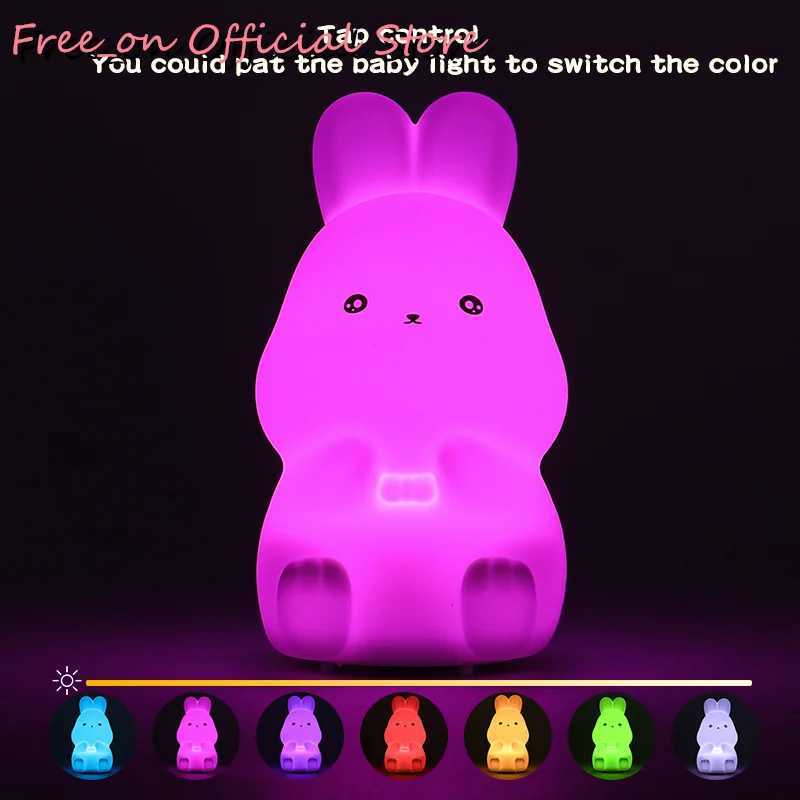 Night Lights Mini Bear Night Lamp Soft Silicone Light Bunny Night Light Battery Colorful Kids Christmas Nightlight Battery YQ240207