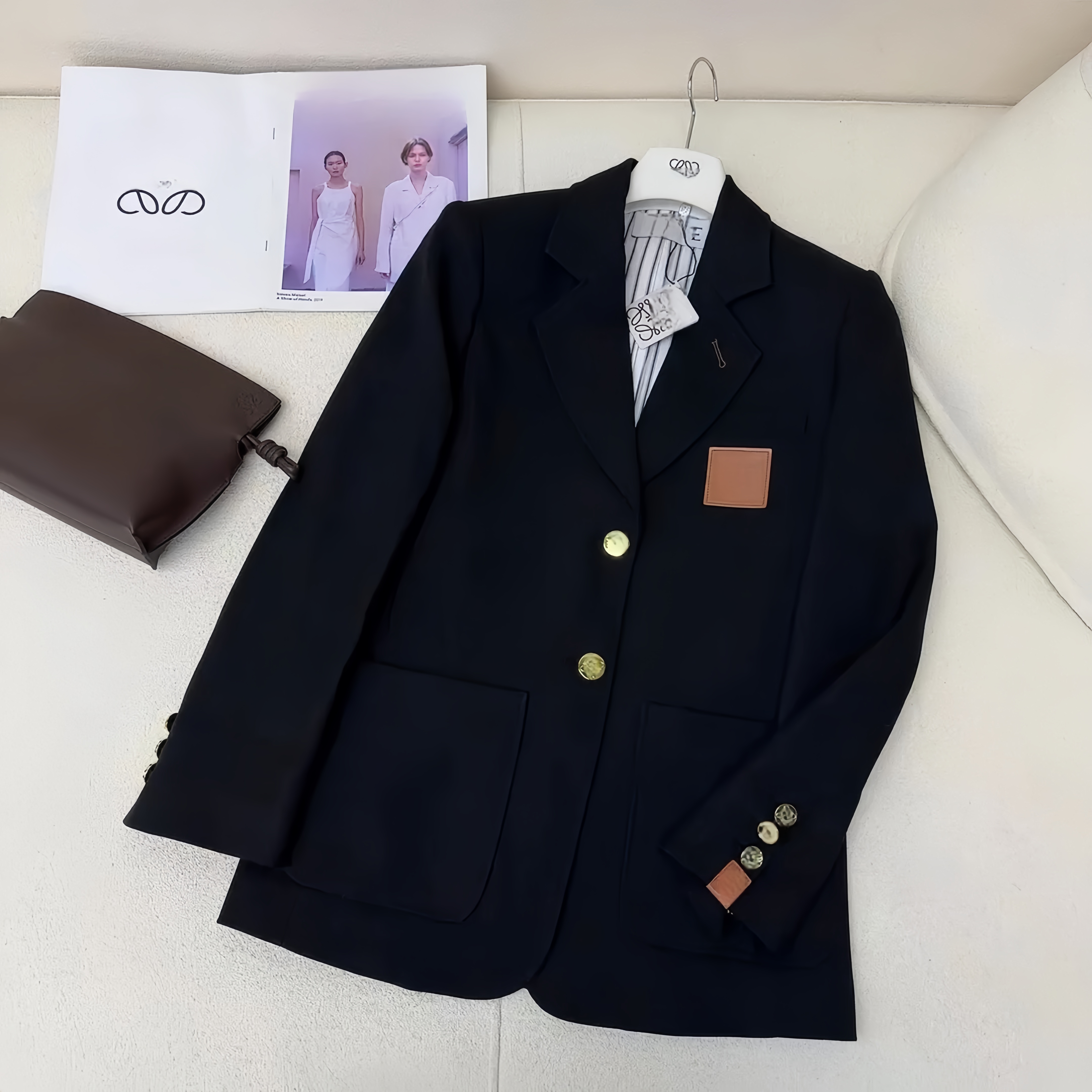 women jackets Nanyou haute qualité 2023 printemps automne nouveau LO.E Denim manteau avant poitrine en cuir poche ample décontracté hommes et femmes manteaux de mode