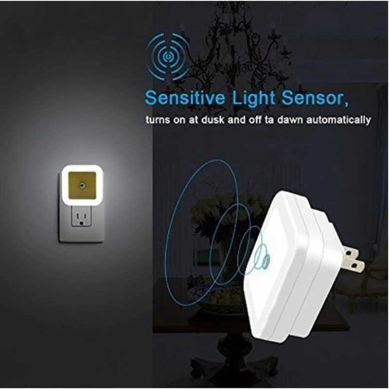 Nachtverlichting Mini LED-nachtlampje EU/US Plug-in Schemering tot zonsopgang Sensor Nachtlamp Vierkant voor Hal Trappen Gang 110V 220V YQ240207