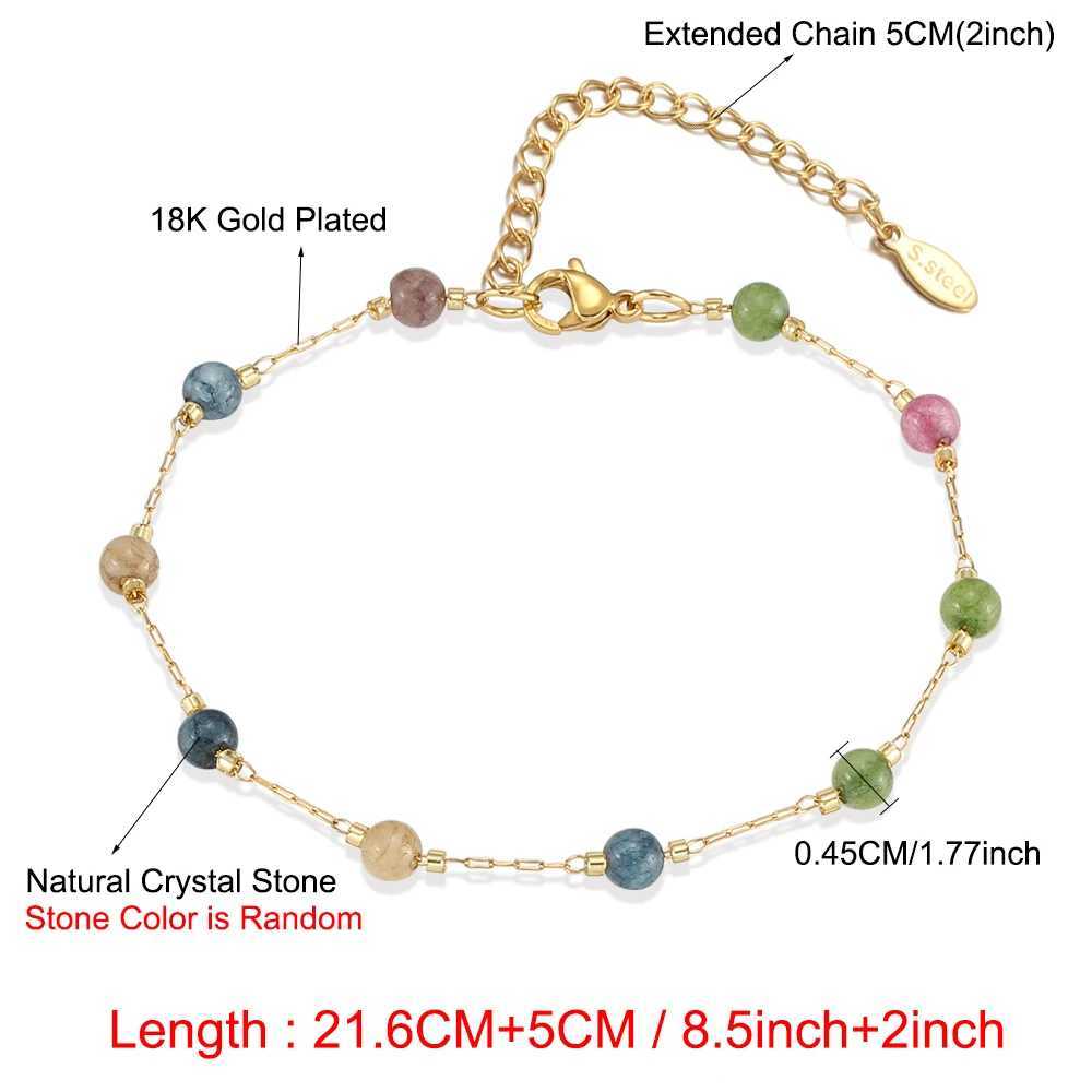 Fußkettchen Naturstein Kristall Perlen Fußkettchen Für Frauen Edelstahl Knöchel Armband Bein Kette Damen Vergoldet Strand Fuß Schmuck YQ240208