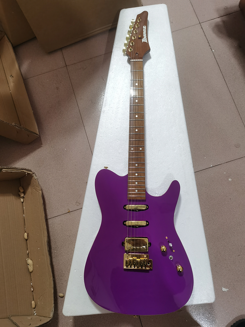 Purple Ibana electric Guitar, carbon baked maple guitar head, carbon baked maple fingerboard, lock string tuner, gold electronic hardware, in stock