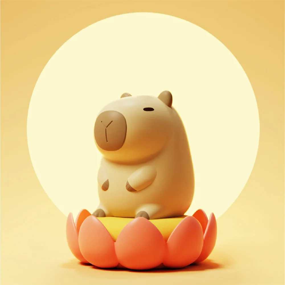 Night Lights Cartoon Capybara Night Light Silicone Animal Lamp USB Timing Sleeping Nightlight Kids Bedside Decor Lamp Gifts YQ240207