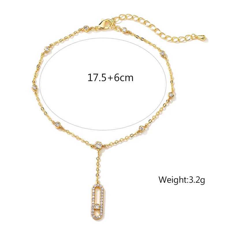 Anklets RAKOL Fashion Cubic Zirconia Geometric Pendant Anklets For Women INS 2023 Trendy Beach Accessories Hawaii Party Gift Jewelry YQ240208