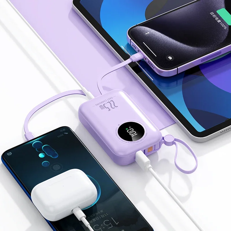 Portable Mini Power Bank med kabel 22,5W Fast Charging 20000mAh PowerBank för iPhone 14 13 Xiaomi Huawei Externt batteripaket