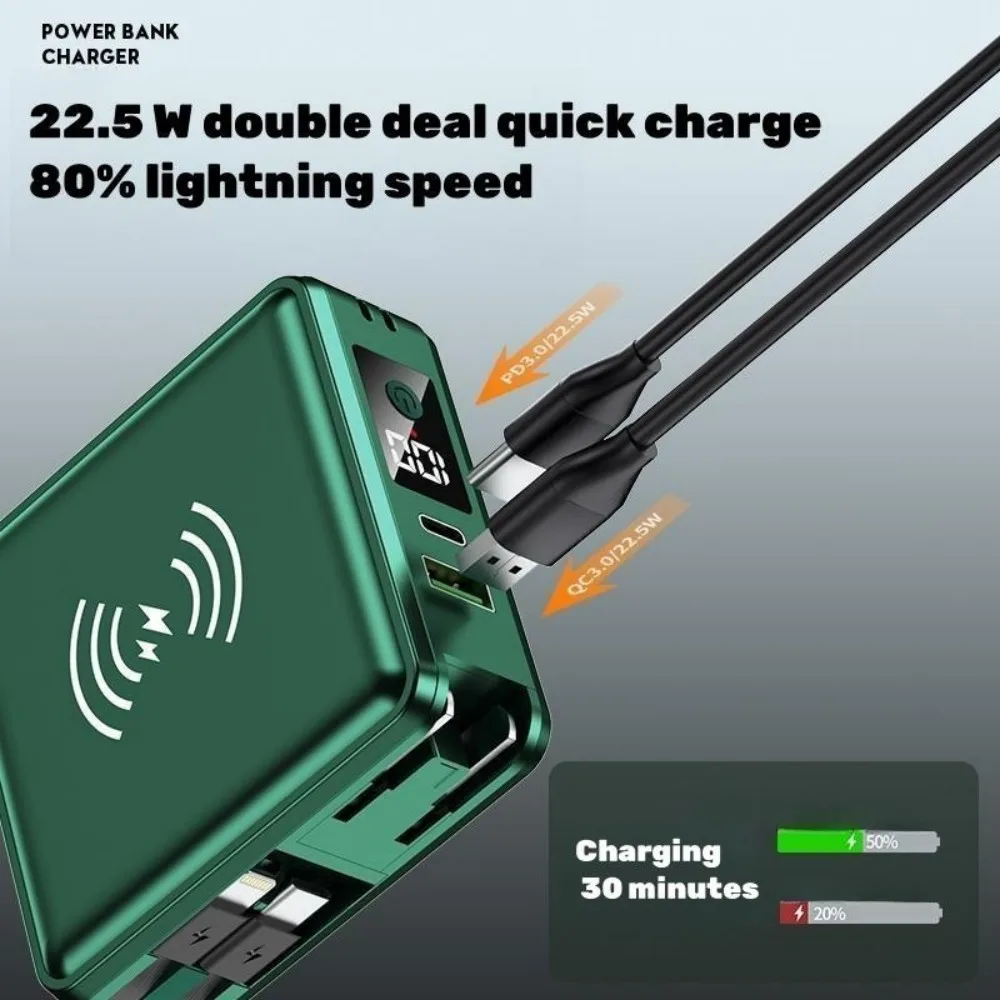 5 em 1 Carregamento de viagens de carregamento sem fio O carregador rápido vem com cabo e plug, fonte de alimentação móvel portátil de grande capacidade