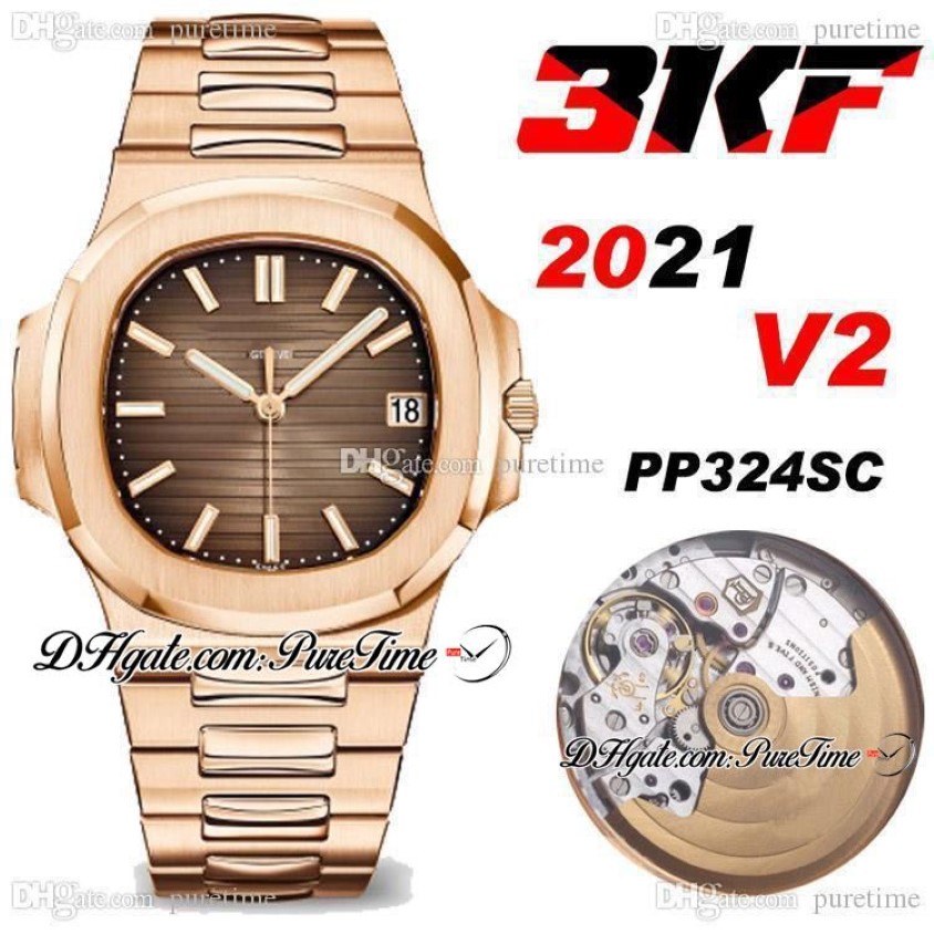 2021 3KF V2 5711 A324SC Automatische heren Watch Rose Gold Brown Texture Dial Edition Roestvrij staal Bracele Puretime Zwitserse Move261D