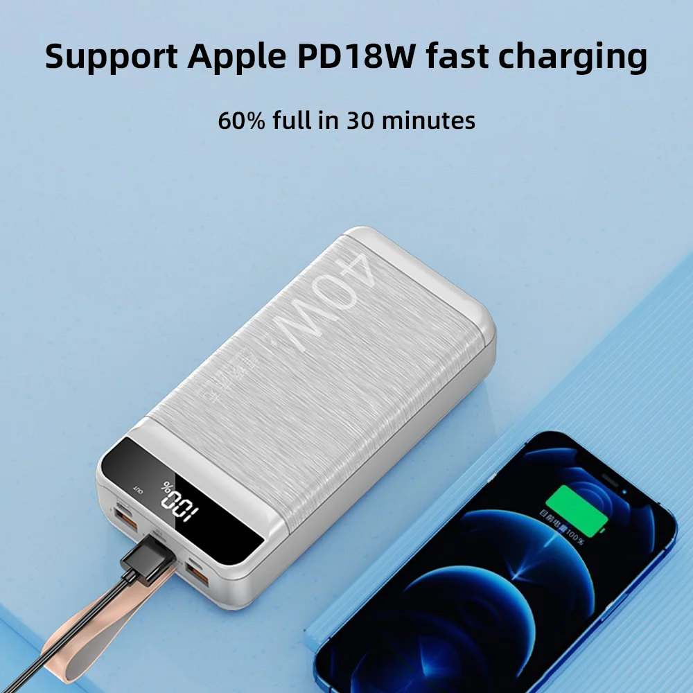 Güç Bankası 50000mAH 40W PD Hızlı Şarjlı Powerbank Taşınabilir Harici Pil Şarj Cihazı İPhone 15 14 13 12 Pro Max Xiaomi