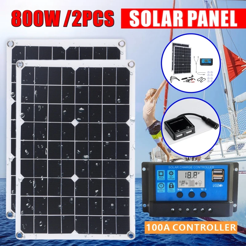 400W8000WORTABLE Power Bank, 12V Panel Kit Controller Solar Play for Home/Camping/RV/Car Fast Battery Charger