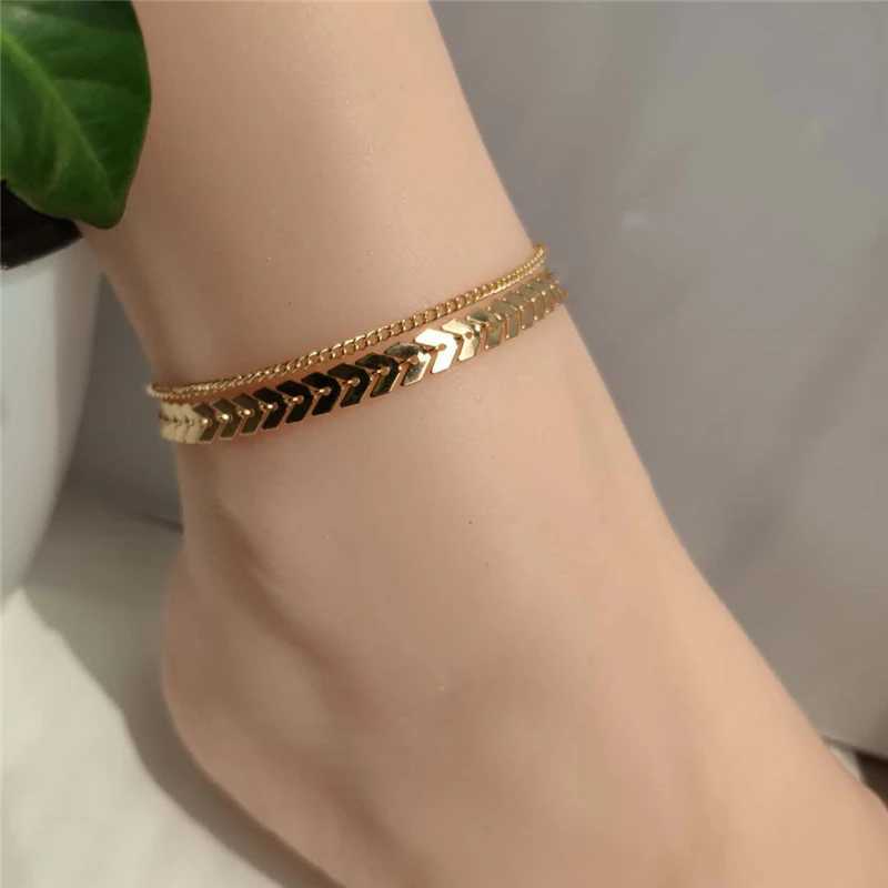 Fußkettchen 4 Teile/satz Einfache Figaro Kette Fußkettchen für Frauen Mode Gold Silber Farbe Knöchel Armband am Bein 2023 Böhmischen Strand fuß Schmuck YQ240208