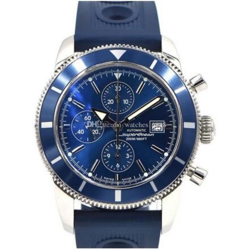 새로운 Superocean Heritage Chrono 46mm Quartz 시계 A13320 블루 다이얼 및 고무 밴드 남성 스포츠 손목 시계 246e