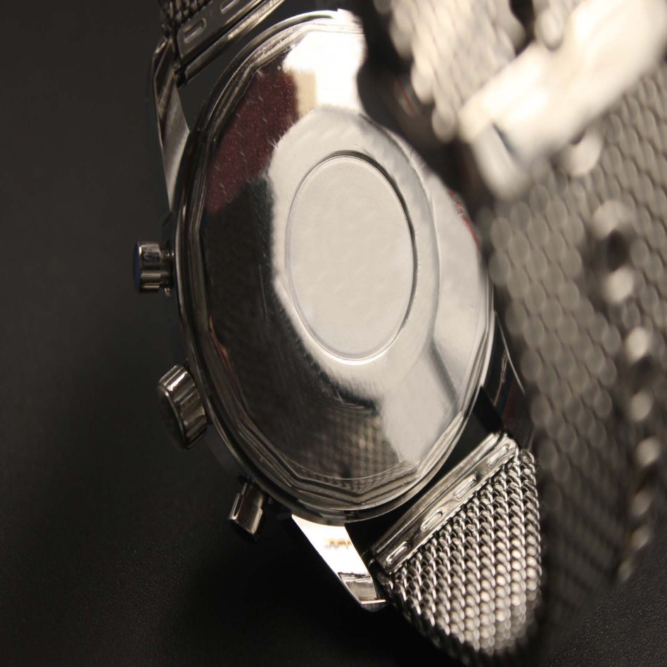 Orologio al quarzo da uomo PC in acciaio inossidabile quadrante nero cassa argentata 1884 Multifunzione a sei pin 46mm219F