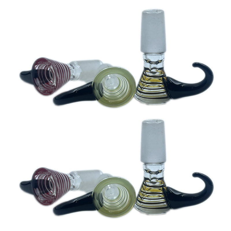 Strumento pipa da fumo 14mm 18mm Ciotola di vetro a strisce colorate maschio con manico grande Ciotole bong in vetro stile corno di bue Dab Rig