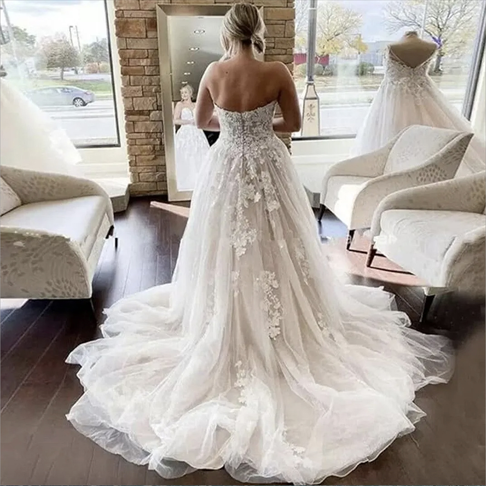 2024 árabe sexy vintage uma linha vestidos de casamento querida tule sem mangas tule rendas apliques botão voltar plus size vestidos de noiva