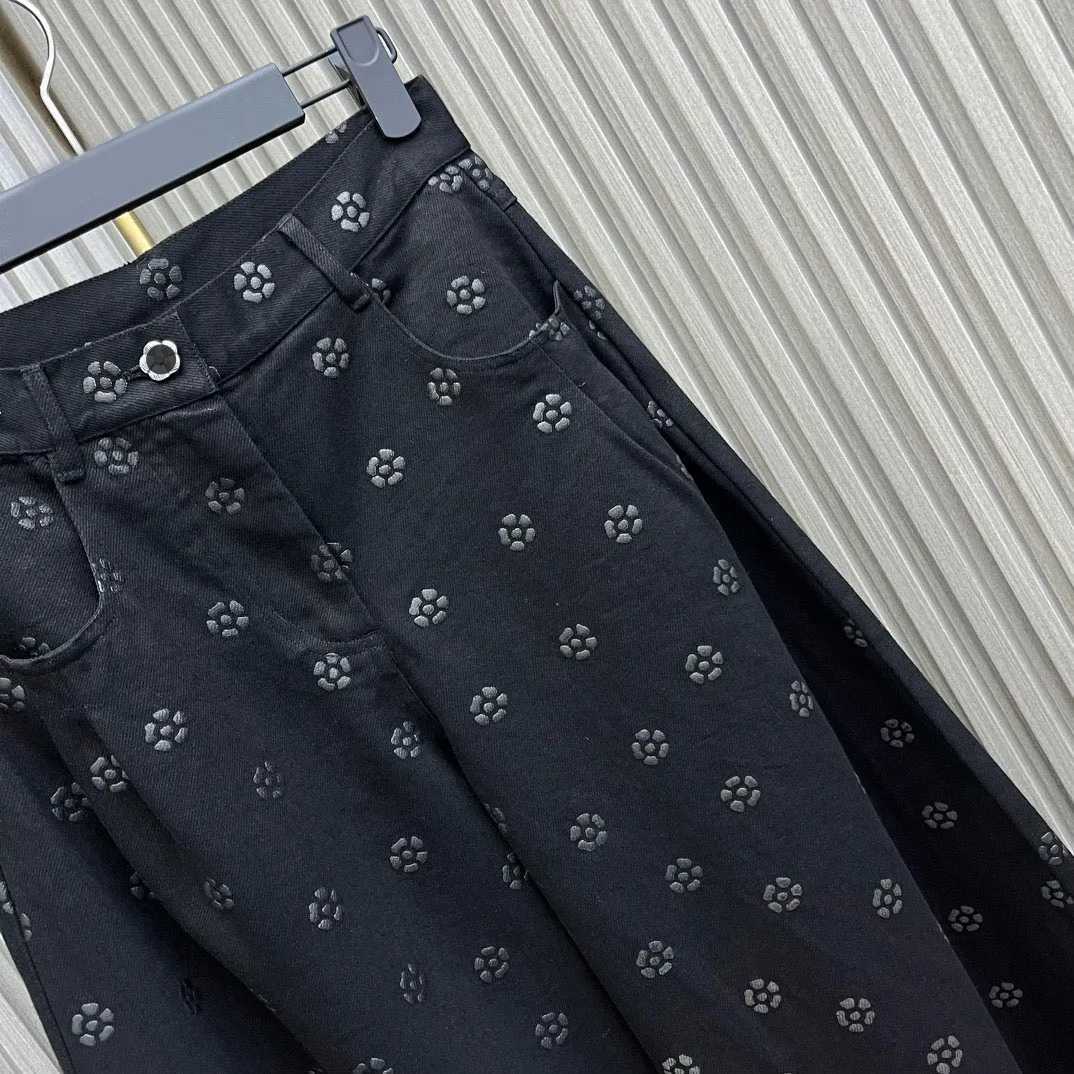 Luksusowy design Street Wear Nowe marszczenia Patchwork szerokie nogi spodnie Kobiety Dżinsowe spodnie Flower Dżinsowe spodnie luźne dżinsy