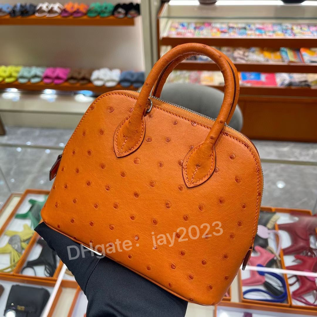 10s alle handgemaakte draagtas 18cm 27 cm designer tas crossbody tas bebatigaar handtas luxurys handtassen echte struisvogelhuid handgemaakte wassen draad naaien met doos