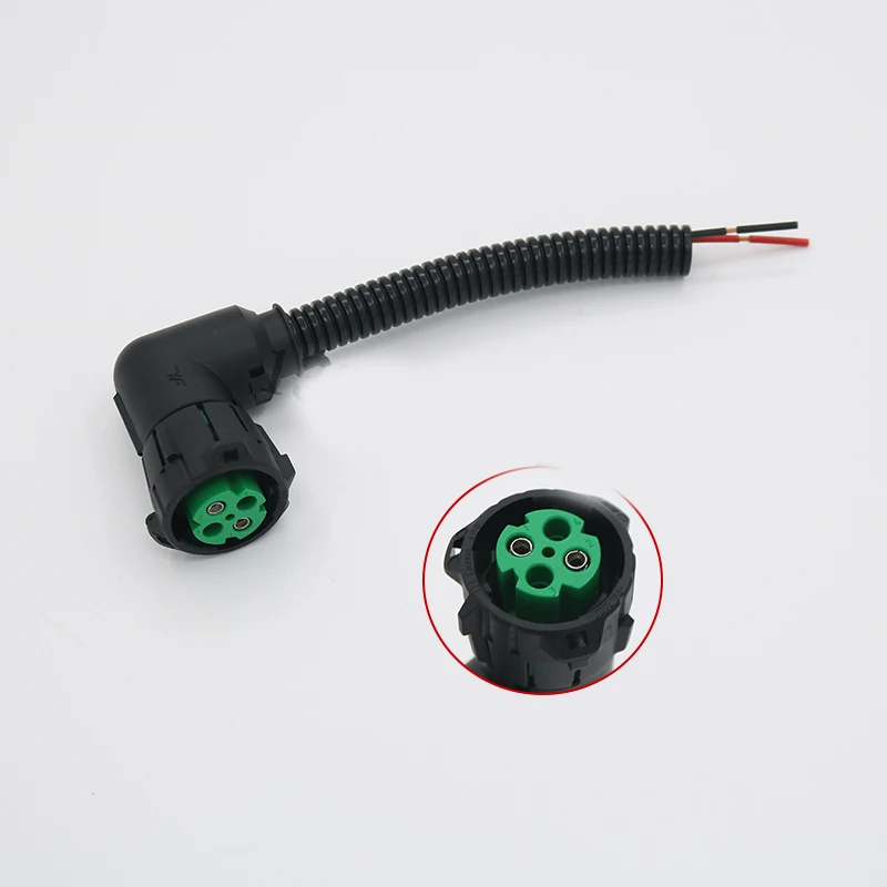 Automotive 4P90 degree elbow green waterproof head with black corrugated pipe opening line