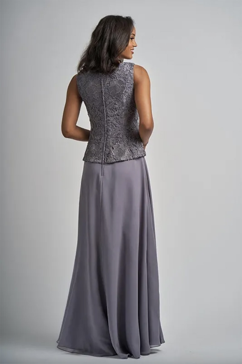 실버 그레이 레이스 쉬폰 신부 드레스의 어머니 긴 소매 재킷 플러스 사이즈 여성 3 개 저녁 공식 가운