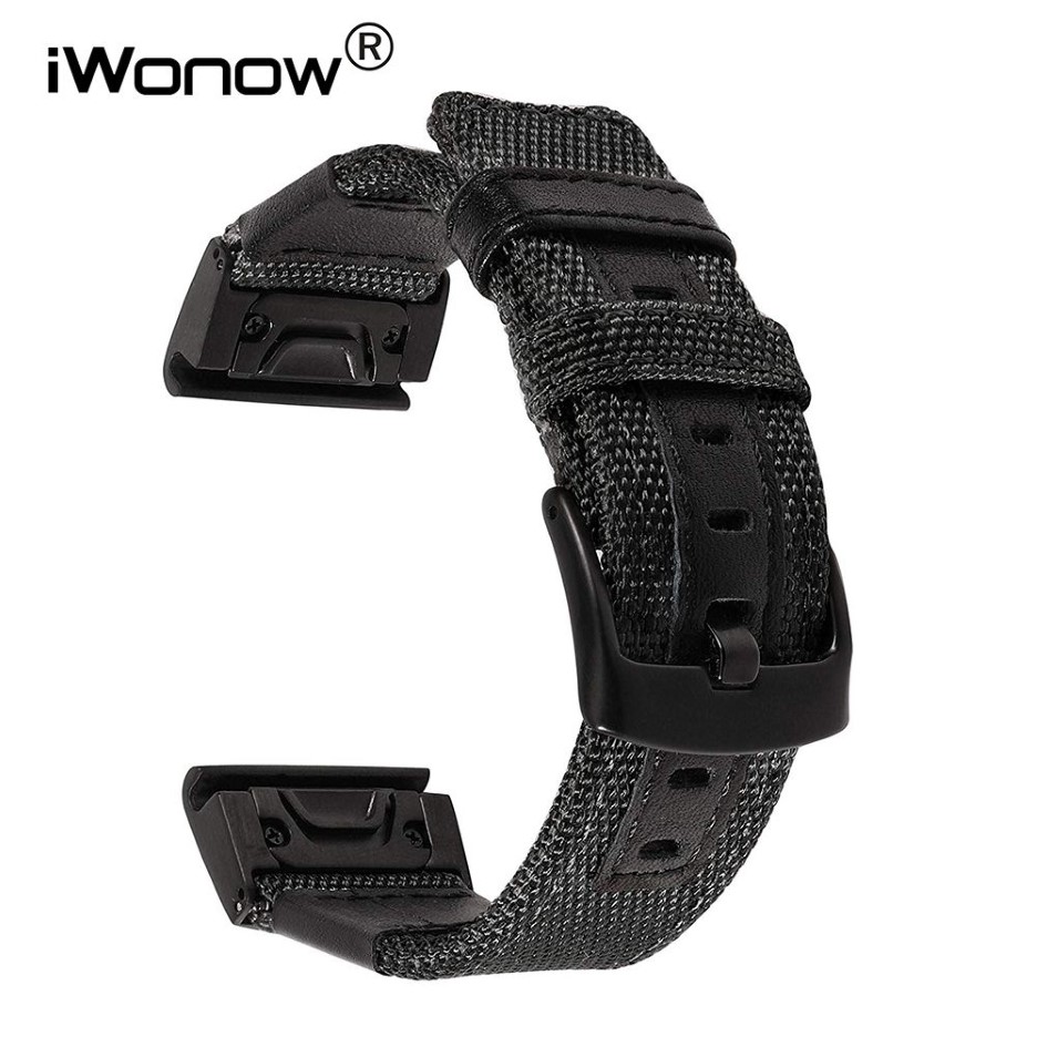 Cinturino in vera pelle di nylon da 26 mm Garmin Fenix 5x 3 3 ore Cinturino orologio rapido e facile da montare Cinturino da polso con chiusura in acciaio inossidabile Y296e