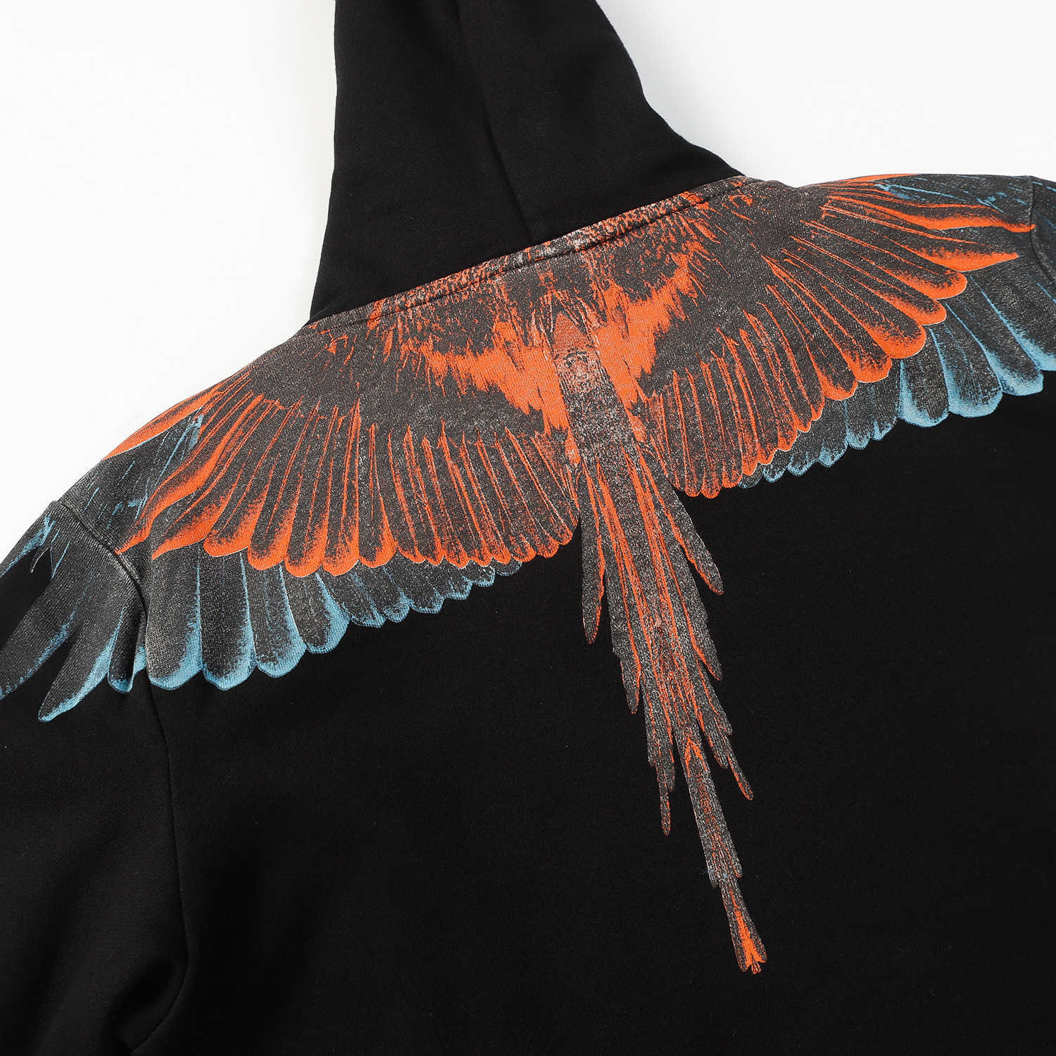 Herrtröjor MB Sweatshirts 2024 Designe Women's Hoodie Autumn/Winter New MB Orange Blue Gradient Wings Feather Cotton Drawstring Hooded Hoodie för män och kvinnor