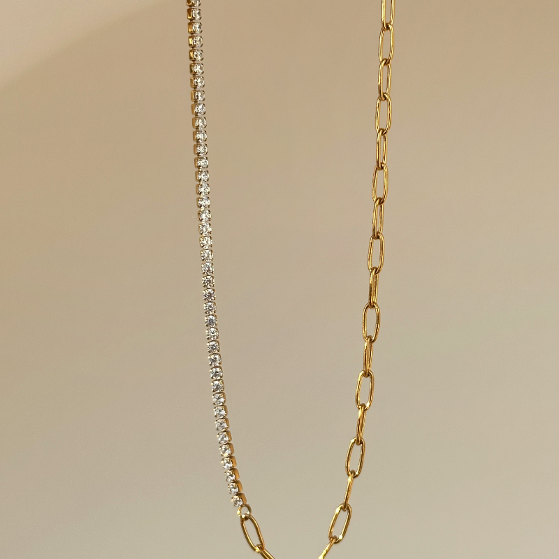 18k Guldpläterad halsband Tarnish Free rostfritt stål Mixed Design Paper Clip Zircon Tennis Chain Jewelry