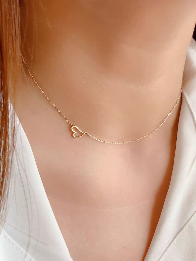 Collana a forma di cuore d'amore placcato oro 14k in argento sterling 925 con pendente femminile, piccola catena minimalista a clavicola