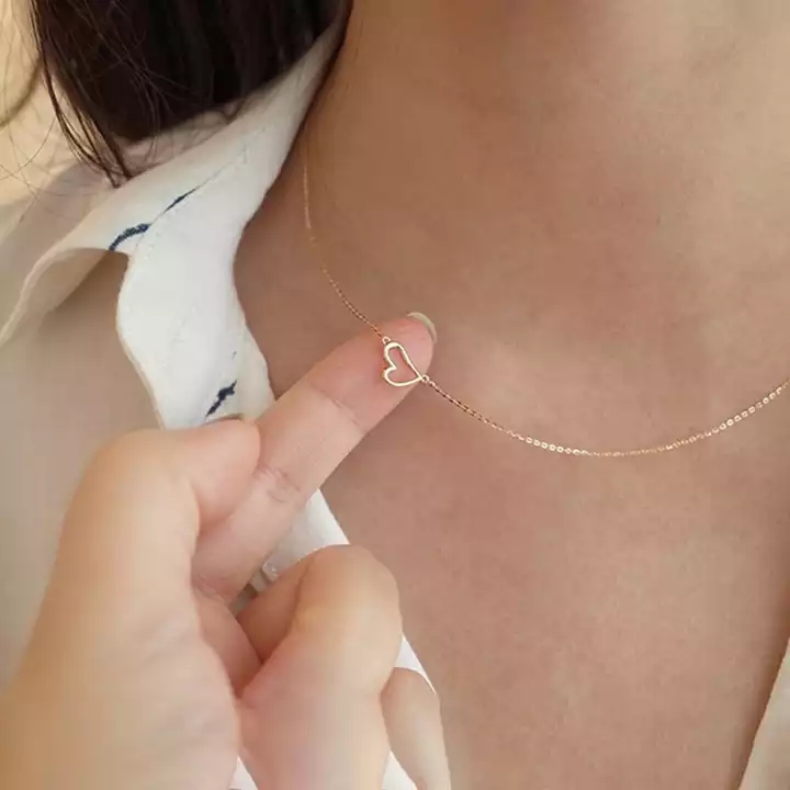 Collana a forma di cuore d'amore placcato oro 14k in argento sterling 925 con pendente femminile, piccola catena minimalista a clavicola