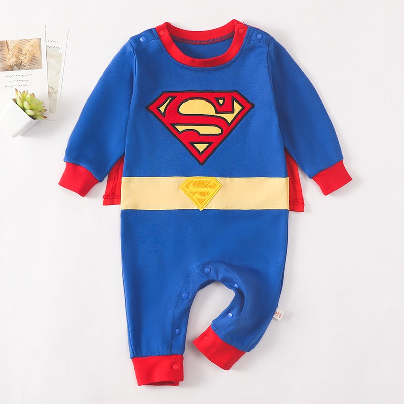 Pagliaccetto classico del costume da bambino di Superman con mantello rimovibile. Tute da costume da neonato con set di mantelle