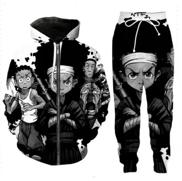 NOWOŚĆ MĘŻCZYZN/Women Boondocks Funny 3D Print Tracksuits Hip Hop Pants + Hoodies Tracksuit Sets RA63