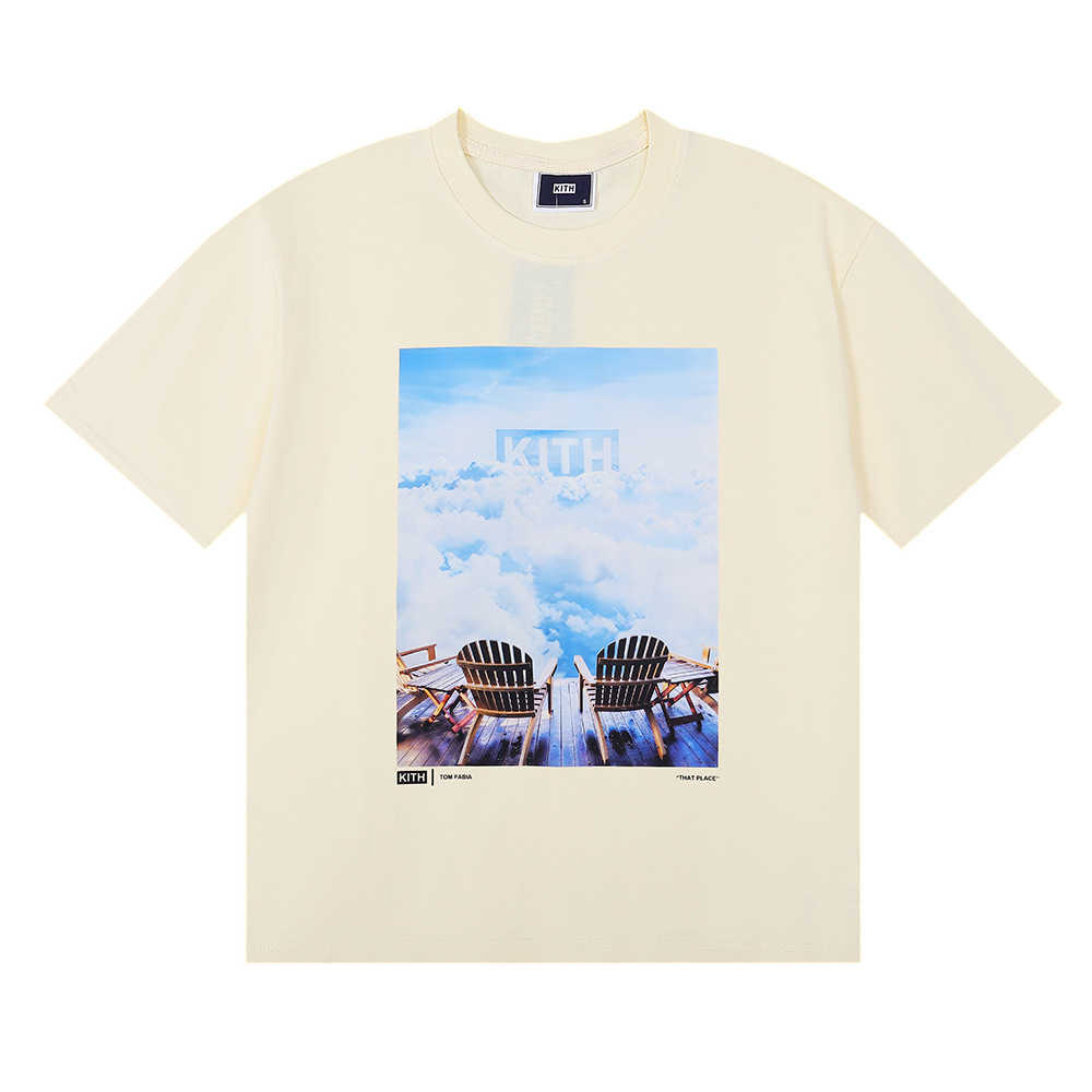 Marca de moda americana nova iorque loja limitada céu nuvem impressão algodão puro casual manga curta versátil solto ajuste camiseta