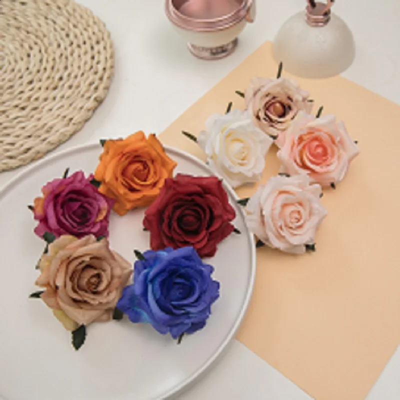 lot Artificial Rose Flower Head 7cm European Retro Silk Wedding Flowers Wall Floral Party Home Decorative 240131