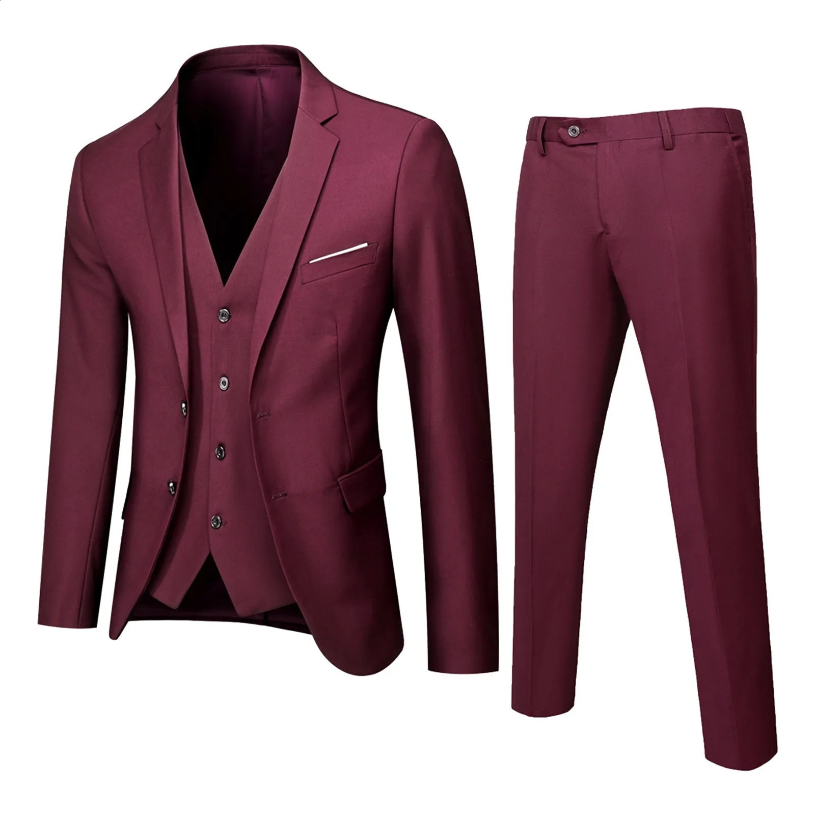 Männer Slim 3 Stück Anzug Set Formale Party Jacke Weste Hosen Sets Für Business Hochzeit Hohe Qualität Trendige Männliche Blazer 240201