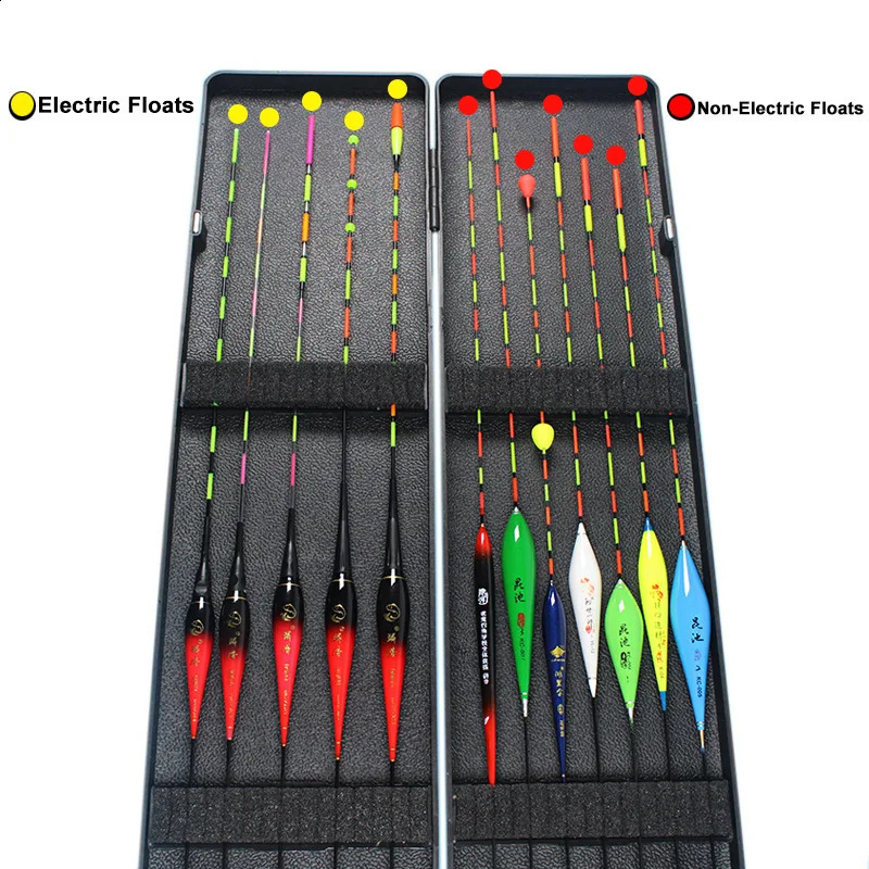 12 Stückinklusive Box Angelschwimmer, 5 Stück elektrische Schwimmer, 7 Stück nicht-elektrische Schwimmer, Smart Gravity Bobbers, ABS-Box 240131