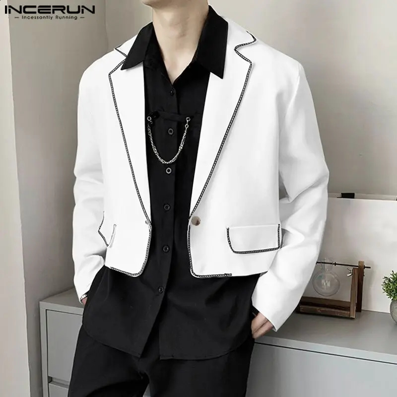 Inderun męskie myszy Patchwork Long Lapel One Button Fashion Cropped Coats Suits Men Streetwear Mężczyzna S5XL 240124