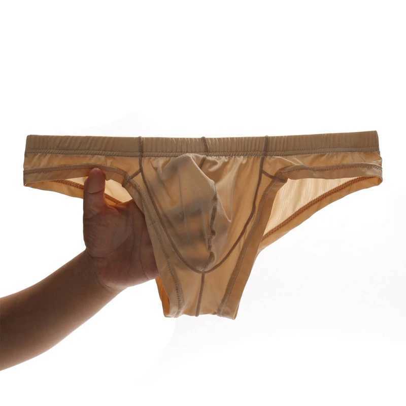 Underpants Hot Mens Sexy Ice Silk Skinny Briefs Comfy Breathable Low-Waist Underwear Men Low-waist YQ240214