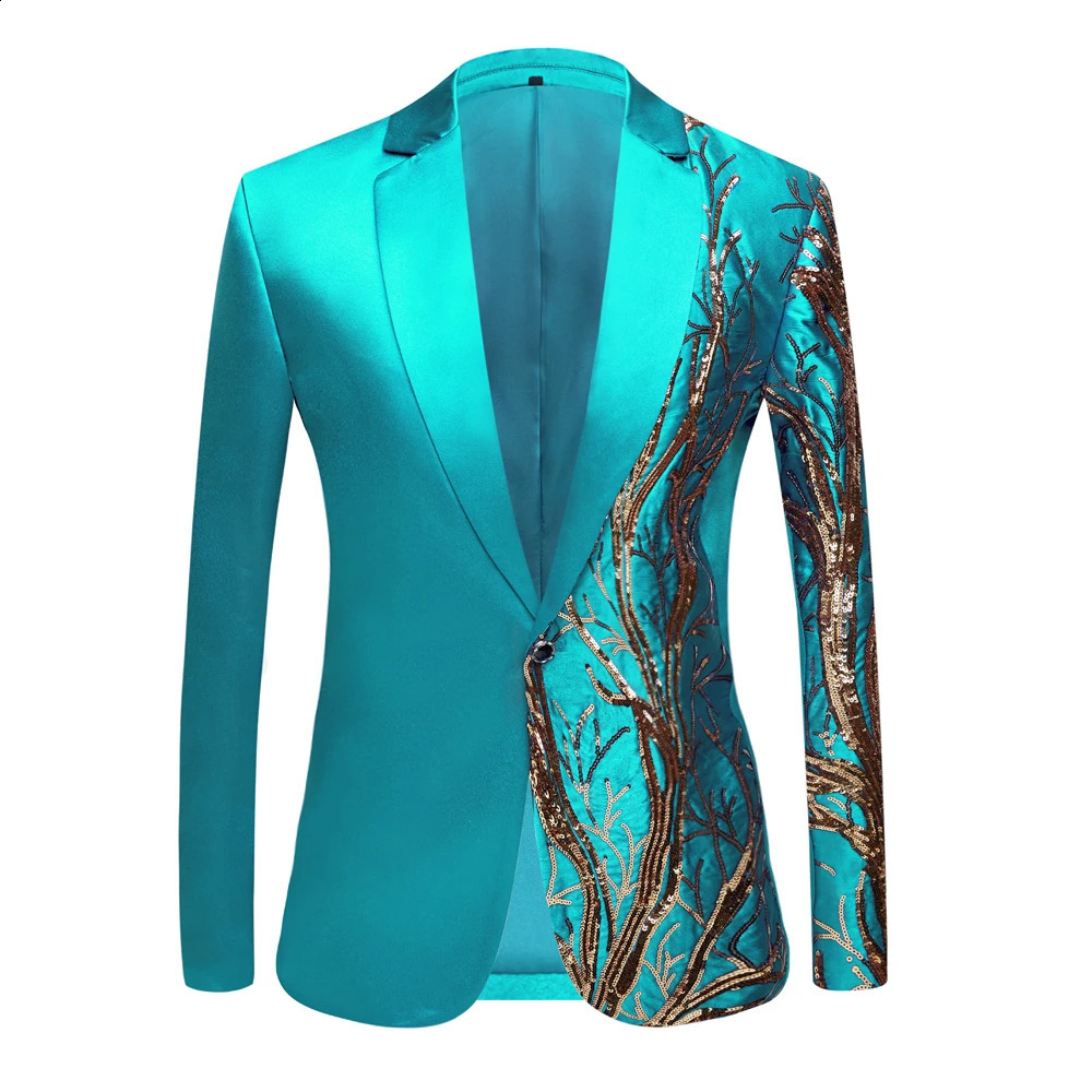 Cappotto da uomo ricamato con paillettes lucido Bling Glitter Blazer smoking abiti da festa di nozze costumi di scena discoteca Prom DJ giacca 240124