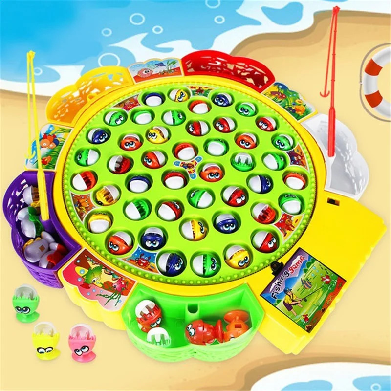 Electric Musical Rotating Fishing Toy Children Board Play Fish Game Outdoor Sports Educational Toys For Boys Girls 240118